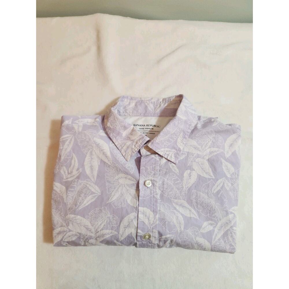 Banana Republic Luxe Poplin 100% Cotton Shirt Mens Medium Purple Floral